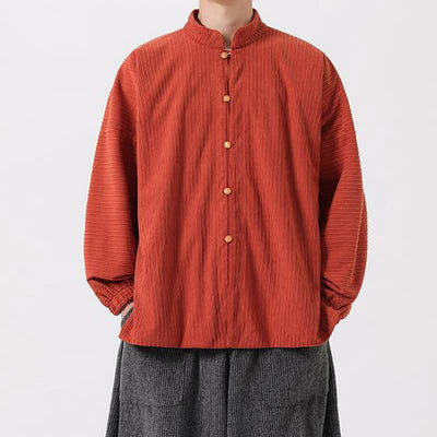 Buddha Stones Fall Winter Casual Tang Style Mandarin Collar Button-Up Solid Men's Jackets - Peru - US/UK/AU46，EU56 (5XL) - image 3