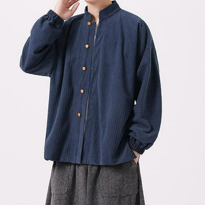 Buddha Stones Fall Winter Casual Tang Style Mandarin Collar Button-Up Solid Men's Jackets - image 2