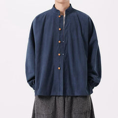 Buddha Stones Fall Winter Casual Tang Style Mandarin Collar Button-Up Solid Men's Jackets - MidnightBlue - US/UK/AU46，EU56 (5XL) - image 0