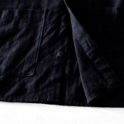 Buddha Stones Fall Casual Vintage Button-Up Patch Solid Ramie Men's Long Sleeve Shirts With Pocket - image 16