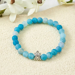 Buddha Stones Blue Crackle Agate Turtle Calm Beaded Bracelet - Blue Crackle Agate(Wrist Circumference: 5.9–6.3 in/15–16 cm) - image 0