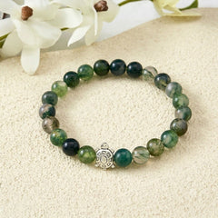 Buddha Stones Moss Agate Copper Turtle Calm Bracelet - 8mm Moss Agate(Wrist Circumference: 5.9–6.3 in / 15-16cm) - image 0