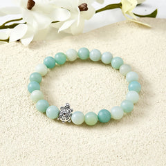 Buddha Stones Amazonite Copper Turtle Hand Polished Round Bead Bracelet - Amazonite(Wrist Circumference: 5.9–6.3 in / 15–16 cm) - image 0
