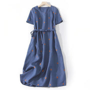 Foviel Casual Dot Pattern Short Sleeve Lace-up Women's Midi Dress With Pockets