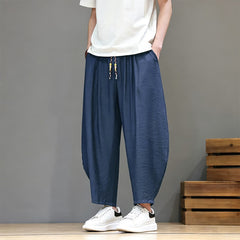 Buddha Stones Summer Casual Minimalist Drawstring Solid Cropped Pants Men's Harem Pants With Pocket - Navy - US/UK/AU46, EU56 (5XL) - image 0