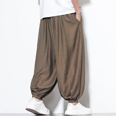 Buddha Stones Summer Casual Boho Drawstring Solid Cropped Pants Men's Harem Pants With Pocket - image 22