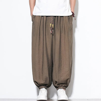 Buddha Stones Summer Casual Boho Drawstring Solid Cropped Pants Men's Harem Pants With Pocket - image 23