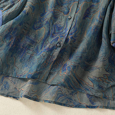 Buddha Stones Summer Floral Print Button Up Mandarin Collar Chiffon Women's Elbow-Length Sleeve Shirt - image 6