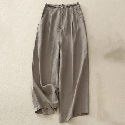 Buddha Stones Solid Color Front Button Back Elastic Women's Pants With Pockets - DarkKhaki - US8-10，UK/AU12-14，EU40-42 (2XL) - image 15