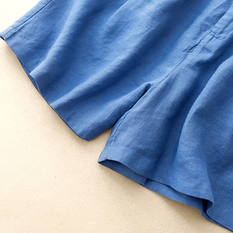 Buddha Stones Summer Casual Embroidery Flower Pleated Zipper Button Polyester Women's Shorts With Pockets - image 2