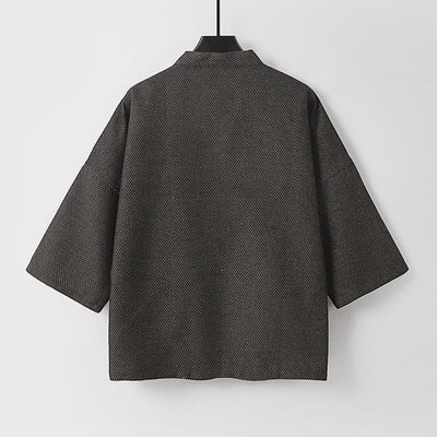 Buddha Stones Fall Casual Minimalist Drawstring Solid Cotton Linen Men's Kimono With Pockets - image 2