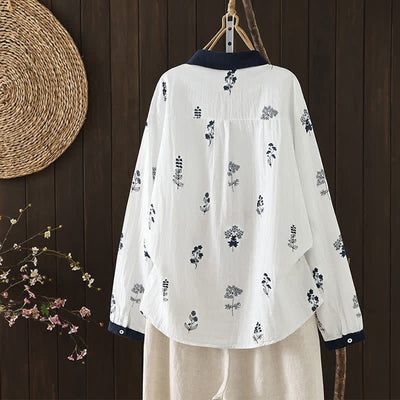 Buddha Stones Spring Fall Casual Vintage Button-Up Floral Women's Long Sleeve Shirts - image 6