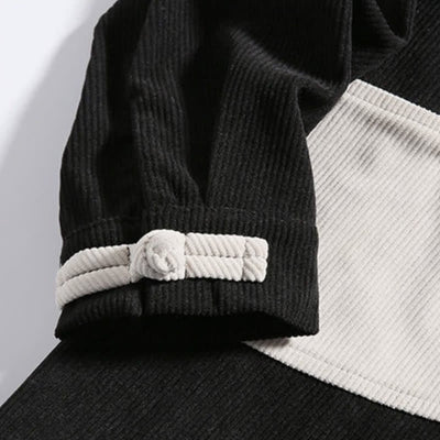 Buddha Stones Fall Winter Casual Tang Style Frog Button Corduroy Geometric Men's Jacket - image 20