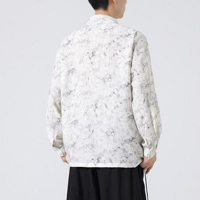 Buddha Stones Spring Tang Style Minimalist Mandarin Collar Abstract Men's Long Sleeve Shirts - image 4