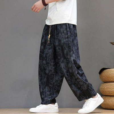 Buddha Stones Spring Summer Casual Vintage Drawstring Washed Abstract Ankle Pants Men's Straight Leg Pants With Pocket - image 3