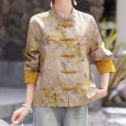 Foviel Herbst Vintage Tang Style Frog Knopf Golden Floral Damenjacke
