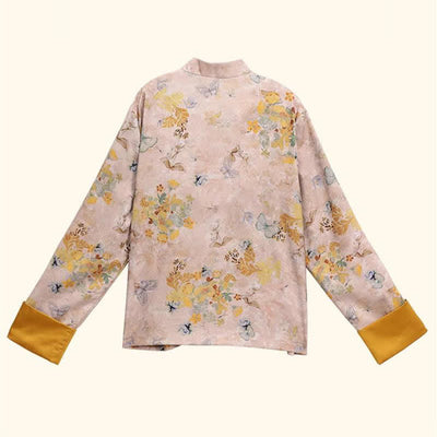 Buddha Stones Fall Vintage Tang Style Frog Button Golden Floral Women's Jacket - image 6