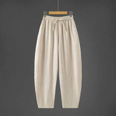 Buddha Stones Spring Fall Casual Minimalist Drawstring Solid Long Pants Men's Harem Pants With Pockets - Beige - US/UK/AU46，EU56 (5XL) - image 6