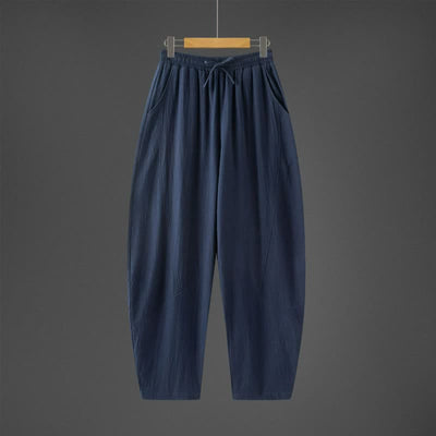 Buddha Stones Spring Fall Casual Minimalist Drawstring Solid Long Pants Men's Harem Pants With Pockets - MidnightBlue - US/UK/AU46，EU56 (5XL) - image 0