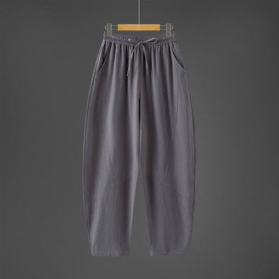 Buddha Stones Spring Fall Casual Minimalist Drawstring Solid Long Pants Men's Harem Pants With Pockets - DimGray - US/UK/AU46，EU56 (5XL) - image 3
