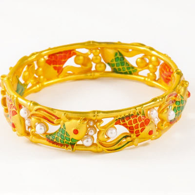 Buddha Stones Gold-Plated Brass Koi Fish Success Vintage Chinese Cuff Bracelet Bangle - image 10