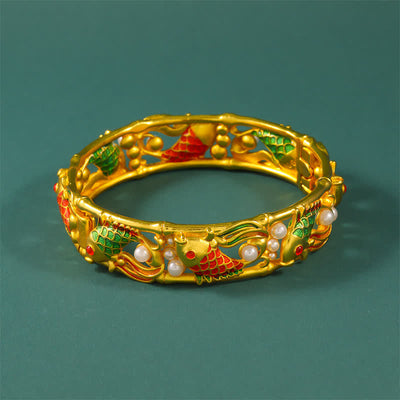 Buddha Stones Gold-Plated Brass Koi Fish Success Vintage Chinese Cuff Bracelet Bangle - image 7