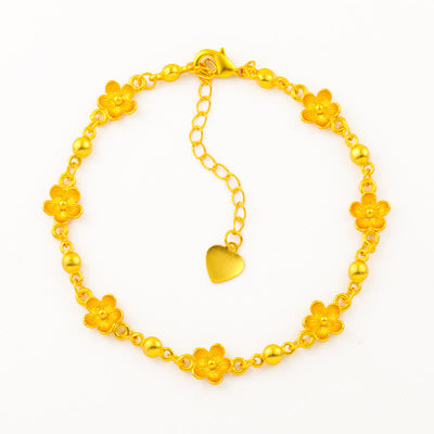 Buddha Stones Gold Plated Brass Heart Charm Floral Peach Blossom Bracelet - image 8