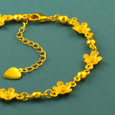 Buddha Stones Gold Plated Brass Heart Charm Floral Peach Blossom Bracelet - image 4