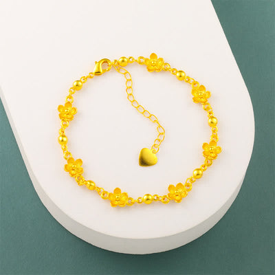 Buddha Stones Gold Plated Brass Heart Charm Floral Peach Blossom Bracelet - image 6