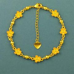 Buddha Stones Gold Plated Brass Heart Charm Floral Peach Blossom Bracelet - Peach Blossom(Wrist Circumference: 6.3-7.1 / 16-18 cm) - image 0