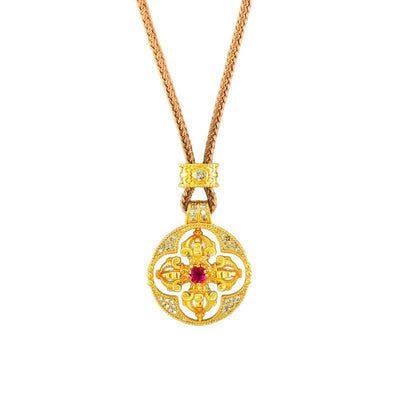 Buddha Stones Gold Plated Brass Vajra Spiritual Power Round Pendant Necklace - image 12