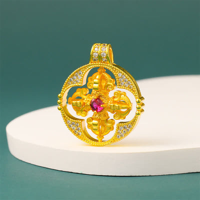 Buddha Stones Gold Plated Brass Vajra Spiritual Power Round Pendant Necklace - image 15