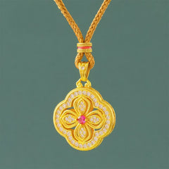 Buddha Stones Begonia Four Leaf Clover Design Luck Pendant Necklace - Begonia Golden Rope - image 0