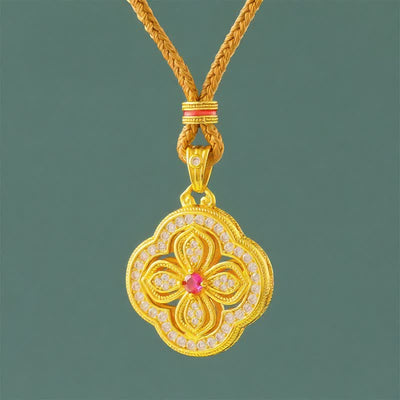 Buddha Stones Begonia Four Leaf Clover Design Luck Pendant Necklace - Begonia Golden Rope - image 0