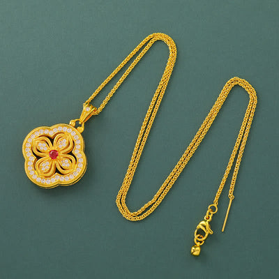 Buddha Stones Begonia Four Leaf Clover Design Luck Pendant Necklace - Begonia Chain - image 4