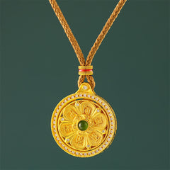 Buddha Stones Gold Plated Brass Om Mani Padme Hum Wisdom Rotating Round Necklace - Golden Rope - image 0