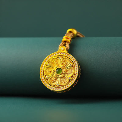 Buddha Stones Gold Plated Brass Om Mani Padme Hum Wisdom Rotating Round Necklace - image 3