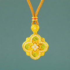 Buddha Stones Begonia Gold Plated Copper Harmonic Connection Ruyi Compass Necklace - Begonia Golden Rope - image 0