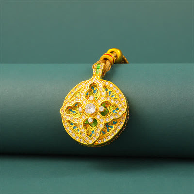 Buddha Stones Gourd Gold Plated Brass Energy Round Pendant Necklace - image 3