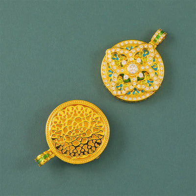 Buddha Stones Gourd Gold Plated Brass Energy Round Pendant Necklace - image 4