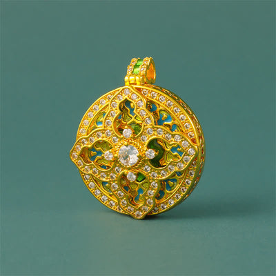 Buddha Stones Gourd Gold Plated Brass Energy Round Pendant Necklace - image 9