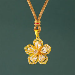 Buddha Stones Gold Plated Brass Plum Blossom Harmonic Connection Pendant Necklace - Golden Rope - image 0