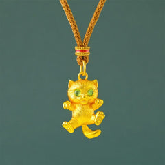 FREE Today: Grounding and Healing Gold Plated Brass Lucky Cat Pendant Necklace - Golden Rope - image 0
