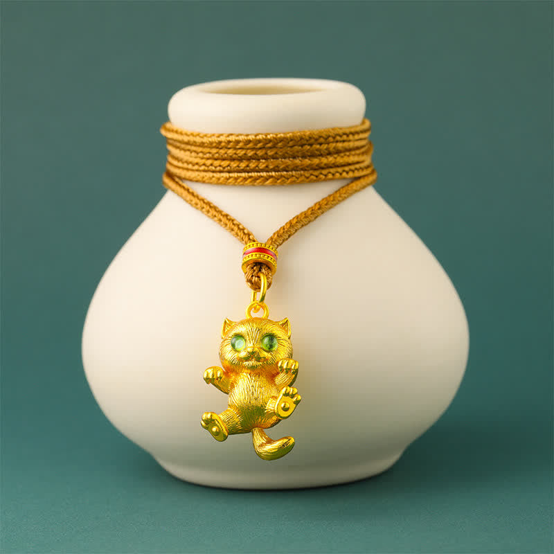FREE Today: Grounding and Healing Gold Plated Brass Lucky Cat Pendant Necklace - image 2