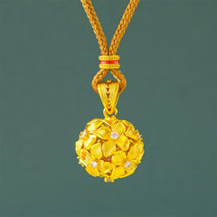 Buddha Stones Gold Plated Brass Openwork Hydrangea Pendant Necklace - Golden Rope - image 0