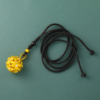 Buddha Stones Gold Plated Brass Openwork Hydrangea Pendant Necklace - Black Rope - image 6