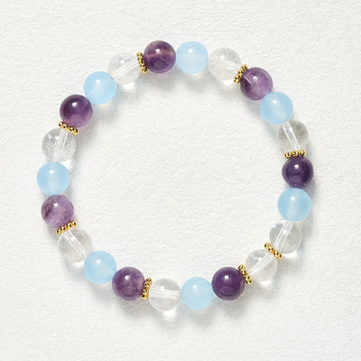 Buddha Stones Clear Quartz Amethyst Blue Chalcedony Beads Protection Bracelet - image 9
