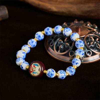 Buddha Stones Blue and White Porcelain Fox Wisdom Beads Bracelet - image 1