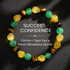 Buddha Stones Citrine Tiger Eye Green Strawberry Quartz Beads Happiness Bracelet - 8mm - image 0