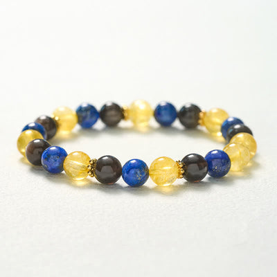 Buddha Stones Lapis Lazuli Silver Sheen Obsidian Citrine Beads Serenity Bracelet - image 10